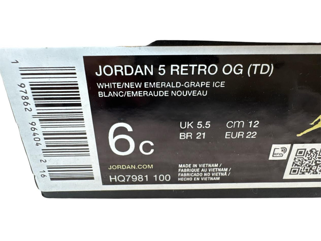 Toddler Air Jordan 5 Retro OG White Grape Ice Size 6C