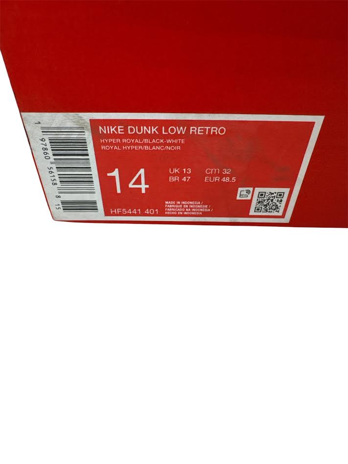 Nike Dunk Low Retro Hyper Royal Size 14 HF5441-401