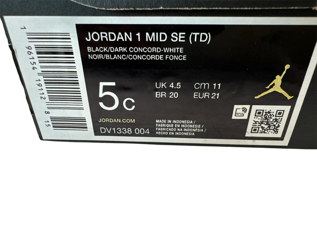 Toddler Jordan 1 Mid SE Black Concord Size 5C DV1338-004