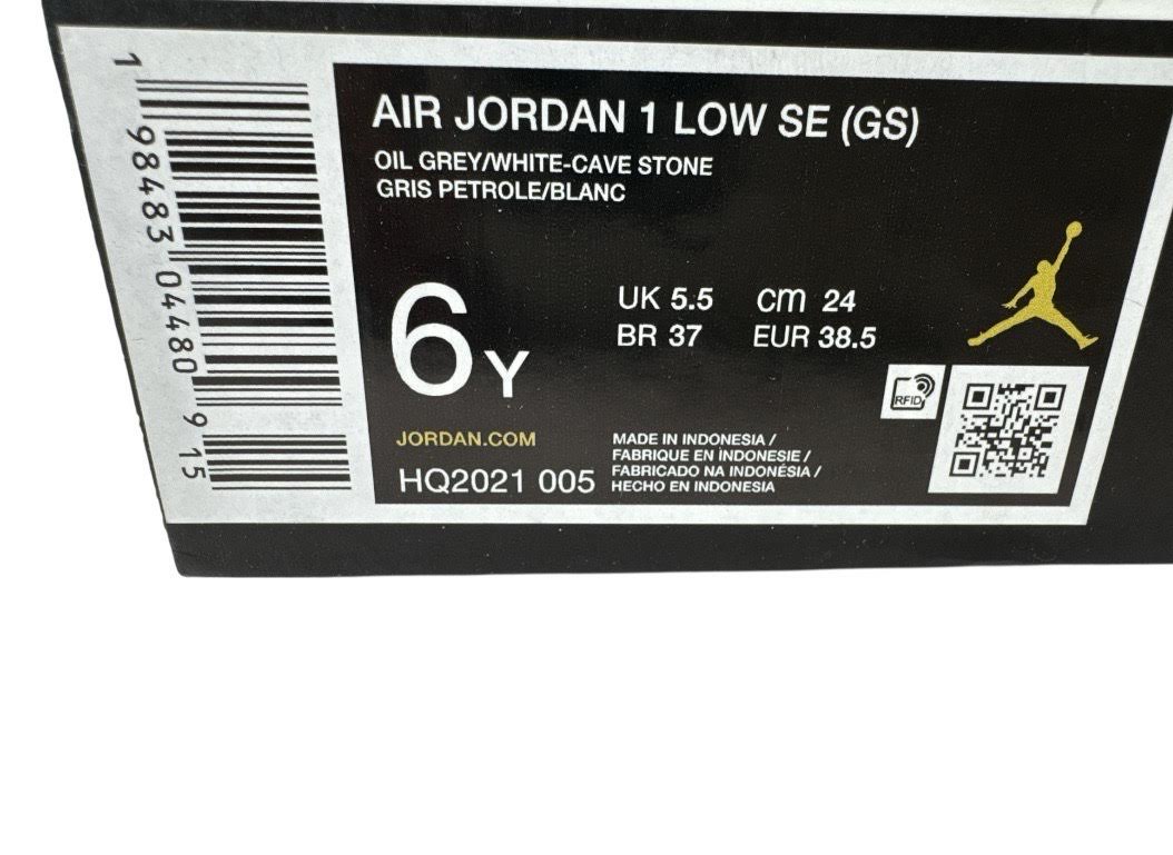 Nike Youth Air Jordan 1 Low SE Oil Grey Size 6Y HQ2021-005