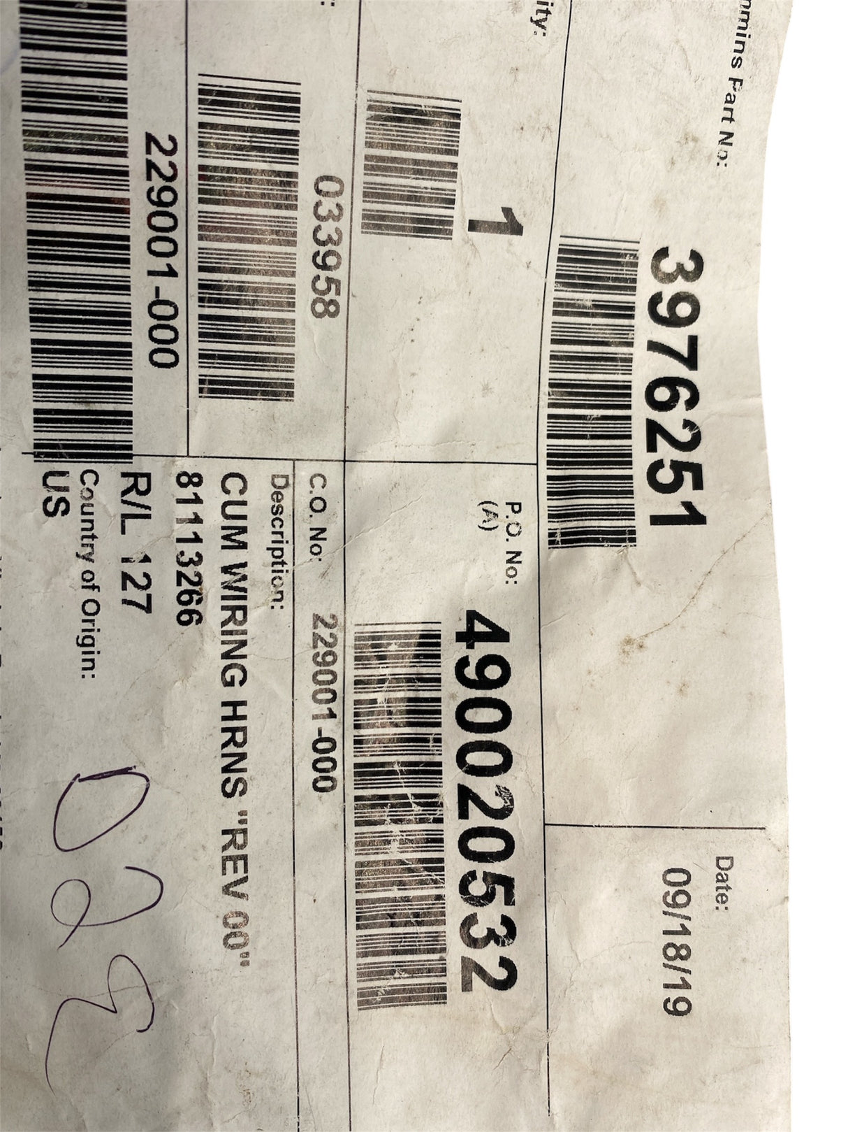 Close-up of Cummins OEM 3976251 Wiring Harness Connectors