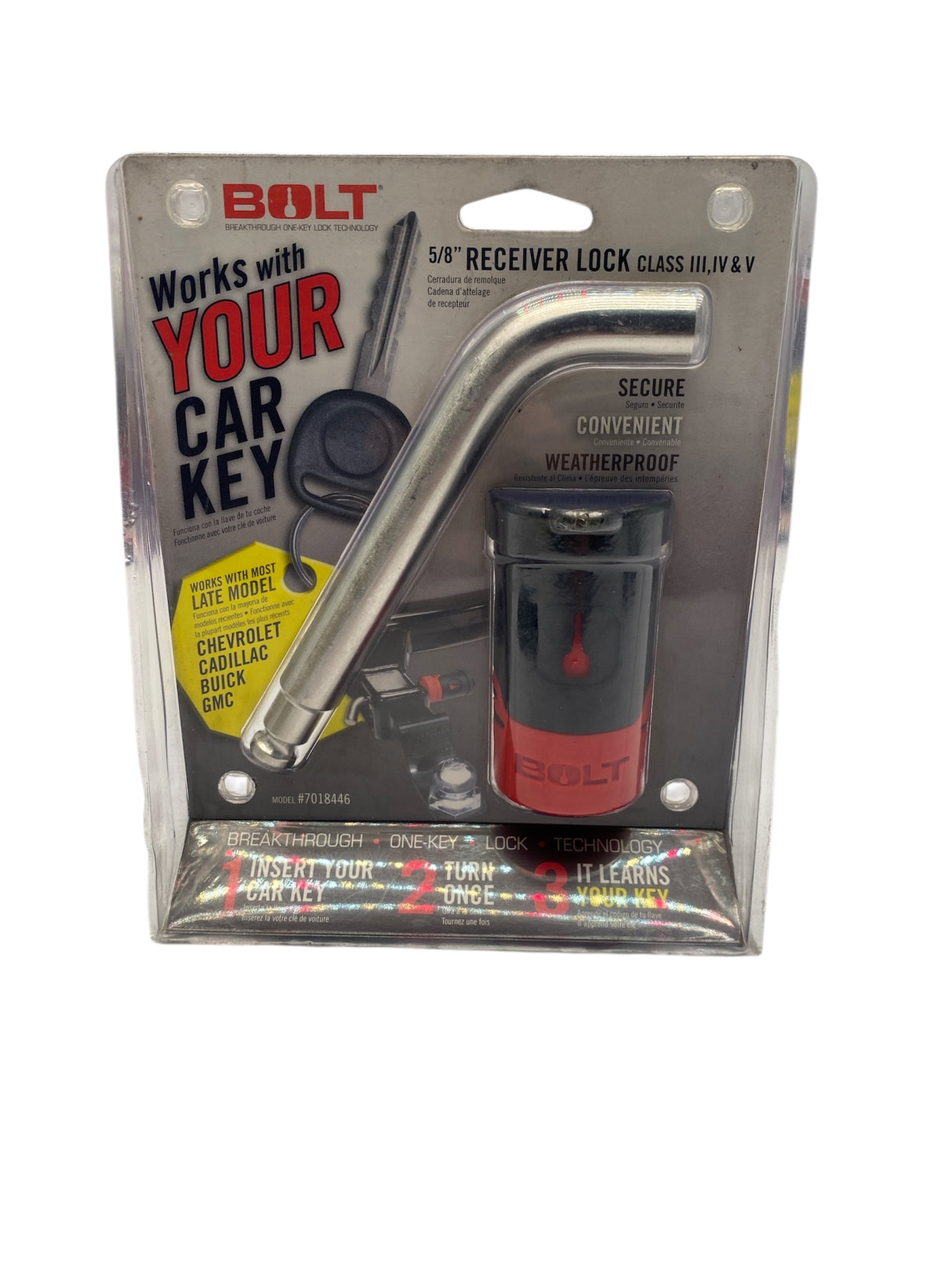BOLT 7018446 Receiver Lock for Chevy GMC Buick Cadillac — 5/8" hitch pin