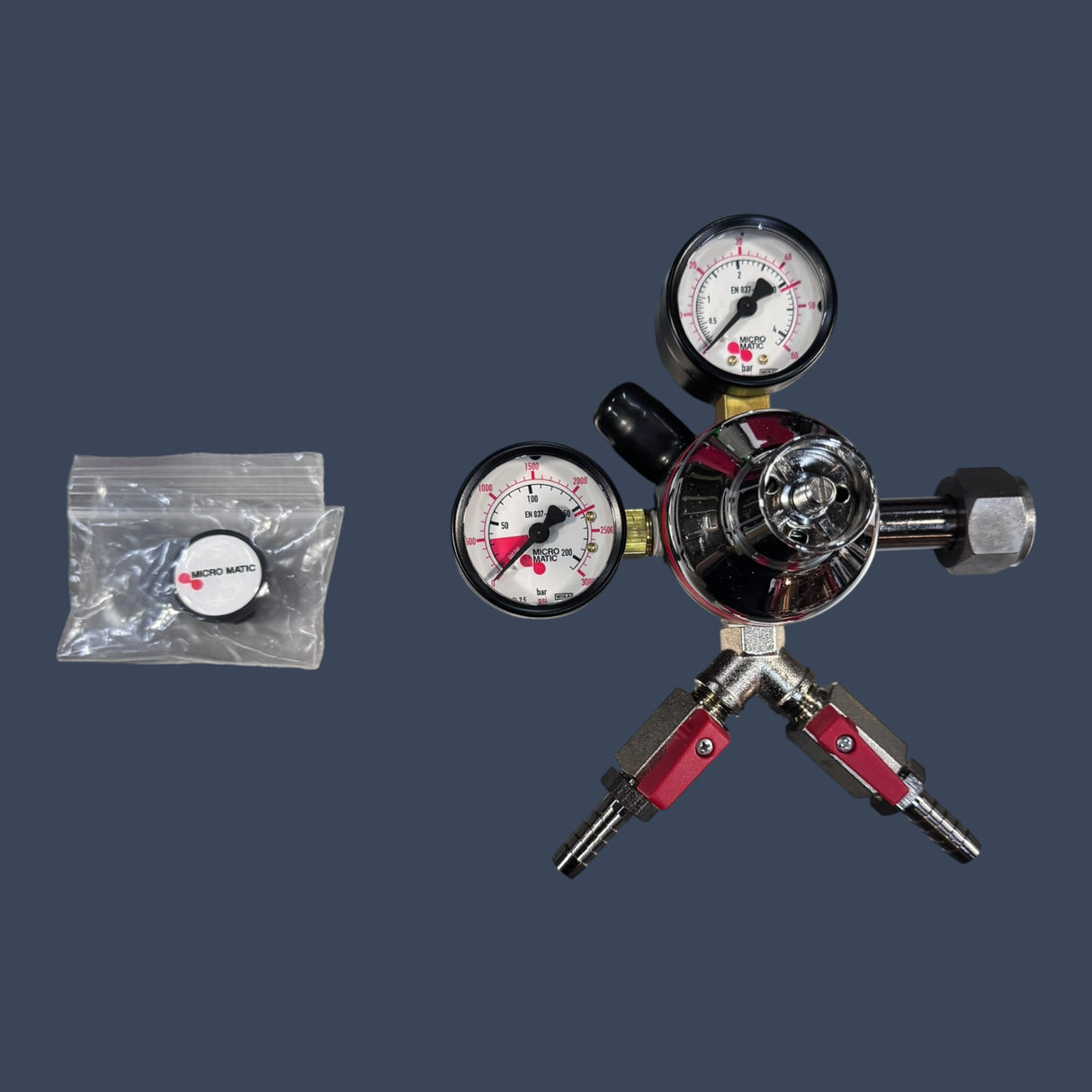 Micro Matic 842-2-PP | Premium Plus Primary CO2 Regulator | Dual Gauge | 2 Shutoffs