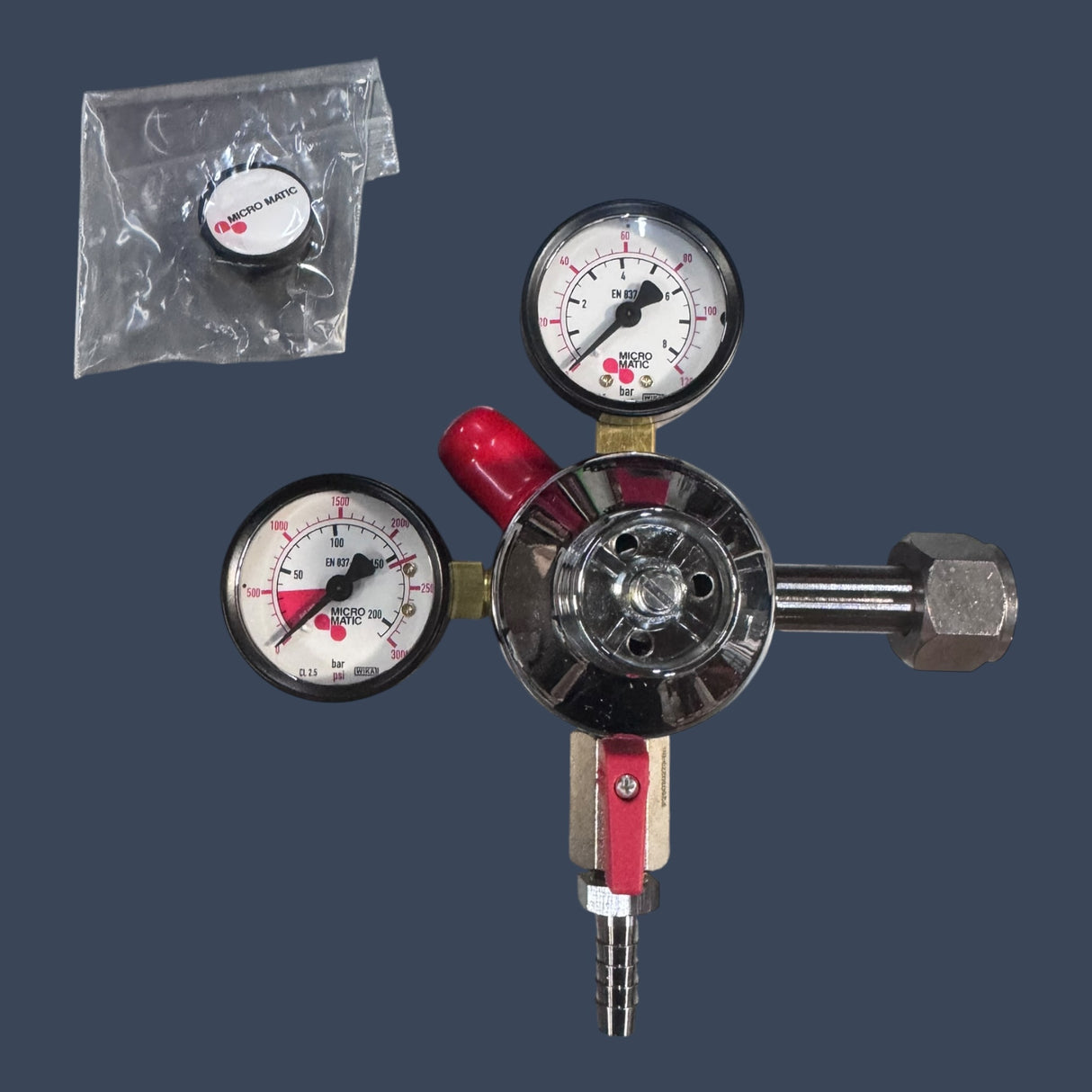 Micro Matic 942B-PP | Premium Plus High Pressure Primary CO2 Regulator | Dual Gauge | 10-110 PSI