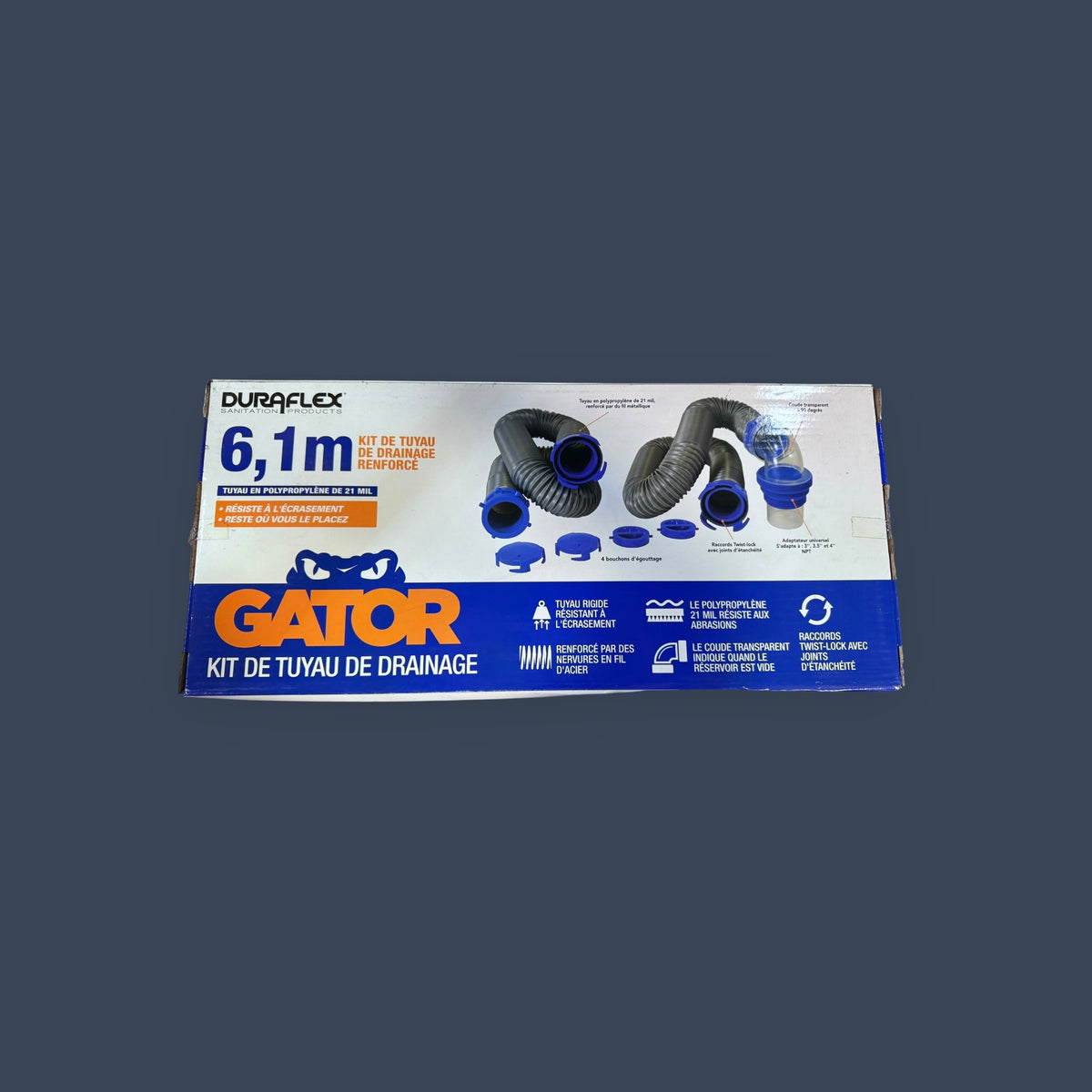 DuraFlex | 22004 | Gator 20' RV Sewer Hose Kit | Steel Wire Reinforced | Charcoal Gray
