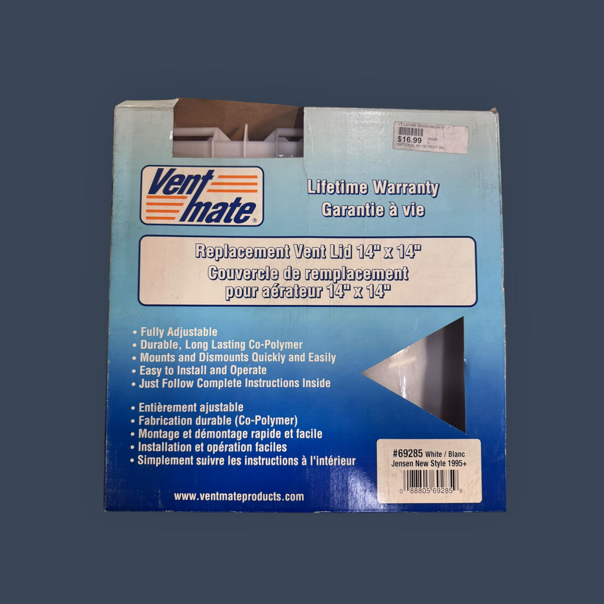 Ventmate | 69285 | RV Roof Vent Replacement Lid | 14" x 14" | White | Jensen & Heng's