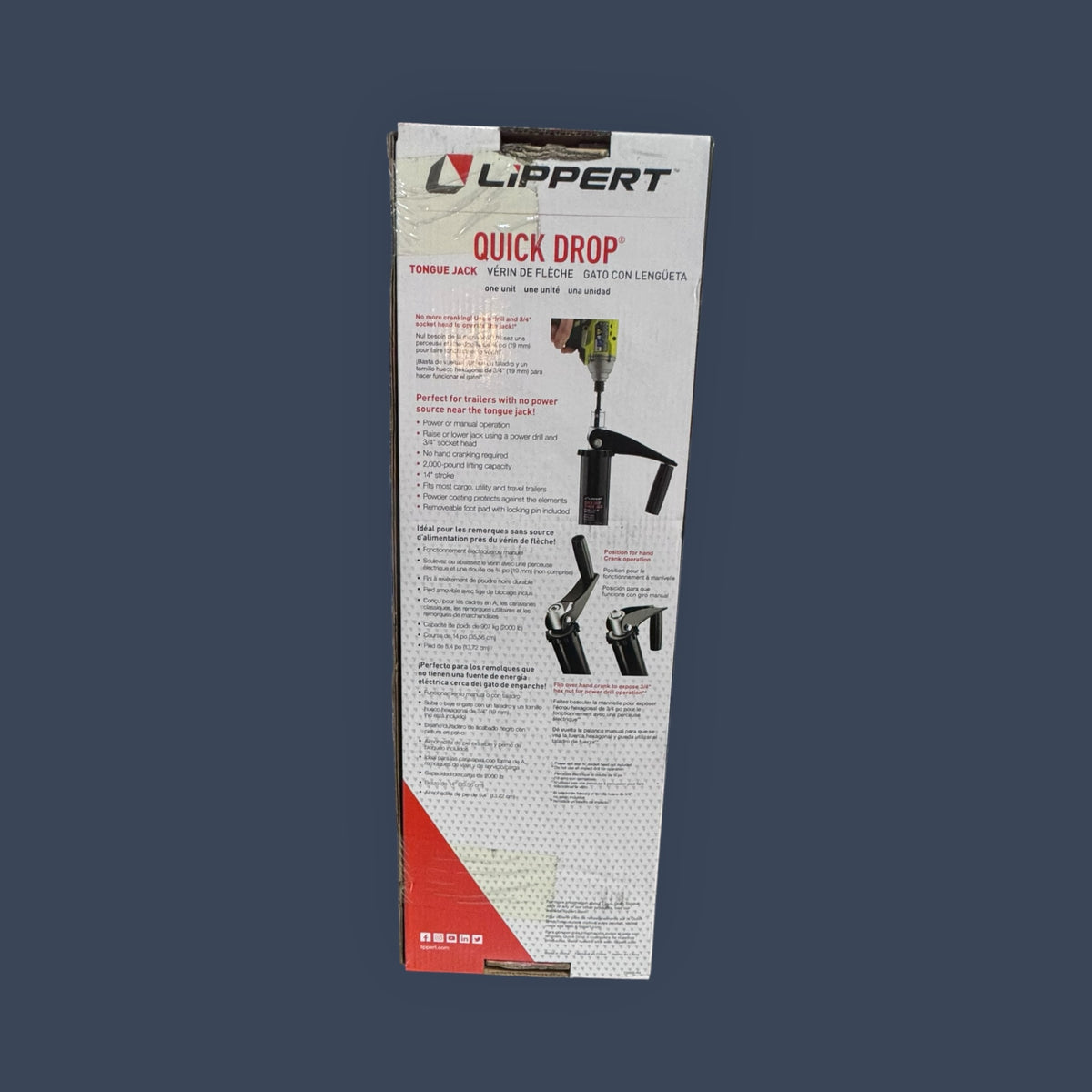 Lippert | 733926 | Quick Drop Drill-Operated Trailer Tongue Jack | 2,000 lb | 14" Travel