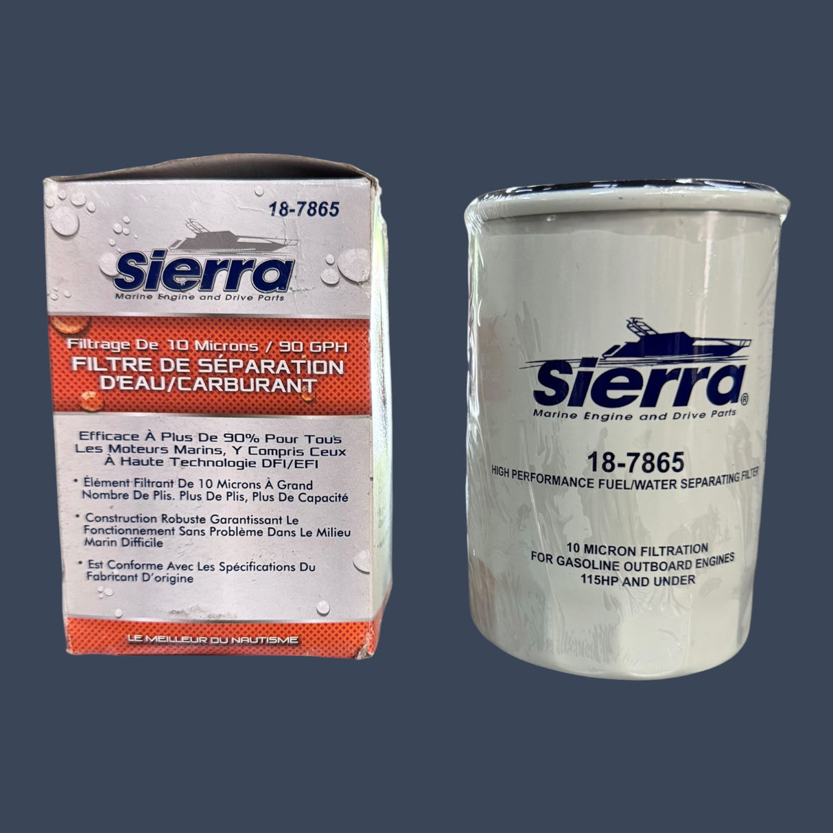 Sierra 18-7865 | Compact Fuel Filter Water Separator 10 Micron | Marine Fuel Filter