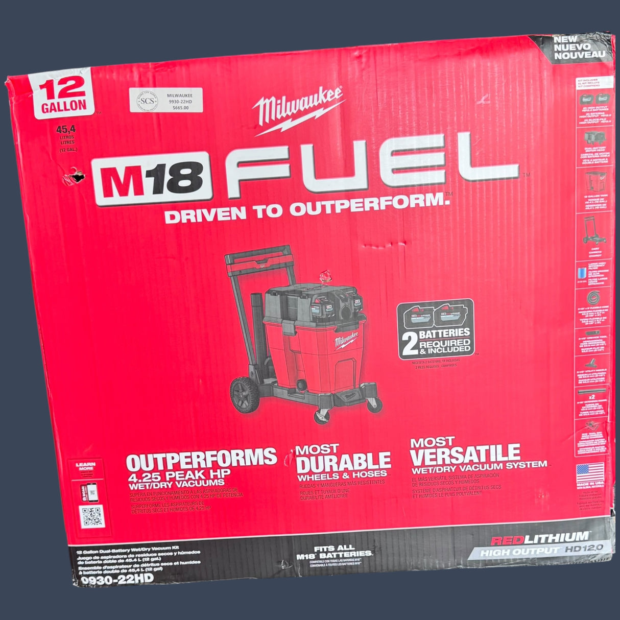 Milwaukee 0930-22HD | M18 FUEL 12 Gallon Dual-Battery Wet/Dry Vacuum Kit | Cordless Shop Vacuum