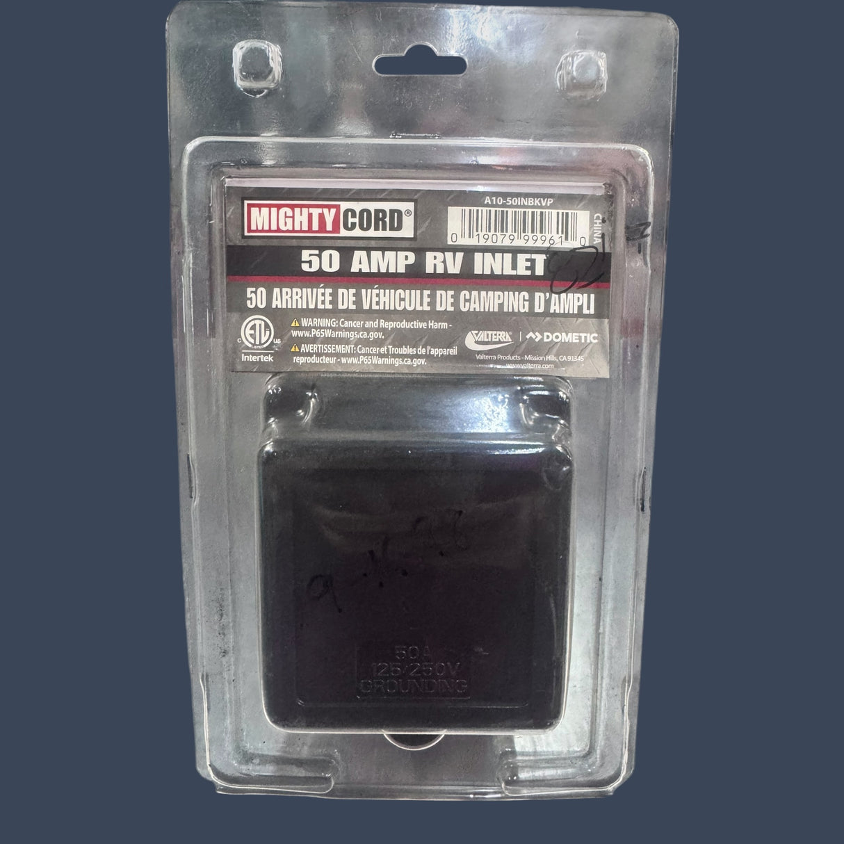 Valterra A10-50INBKVP | Mighty Cord 50 Amp Power Inlet | Black Twist-Lock RV Shore Power Inlet