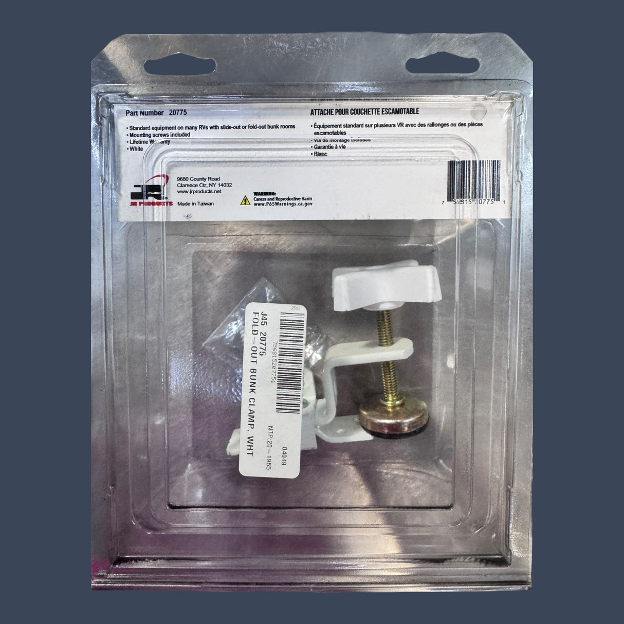 JR Products 20775 | Fold-Out Bunk Clamp | White RV Bunk Latch