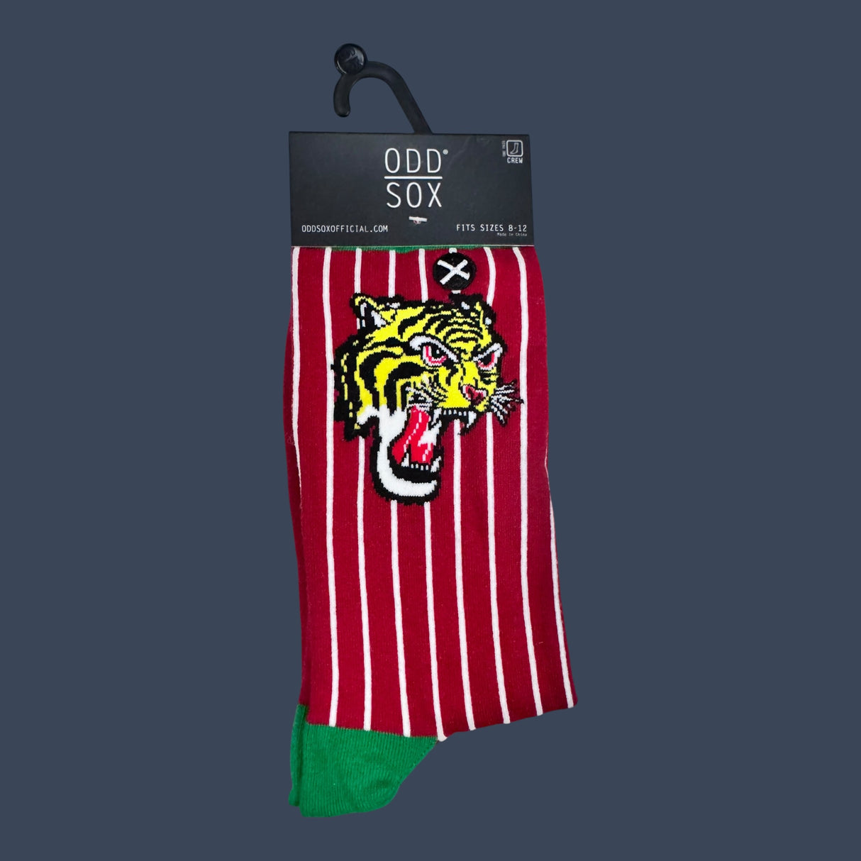 Odd Sox | Pinstripe Tiger | Size 8-12 | Novelty Graphic Crew Socks