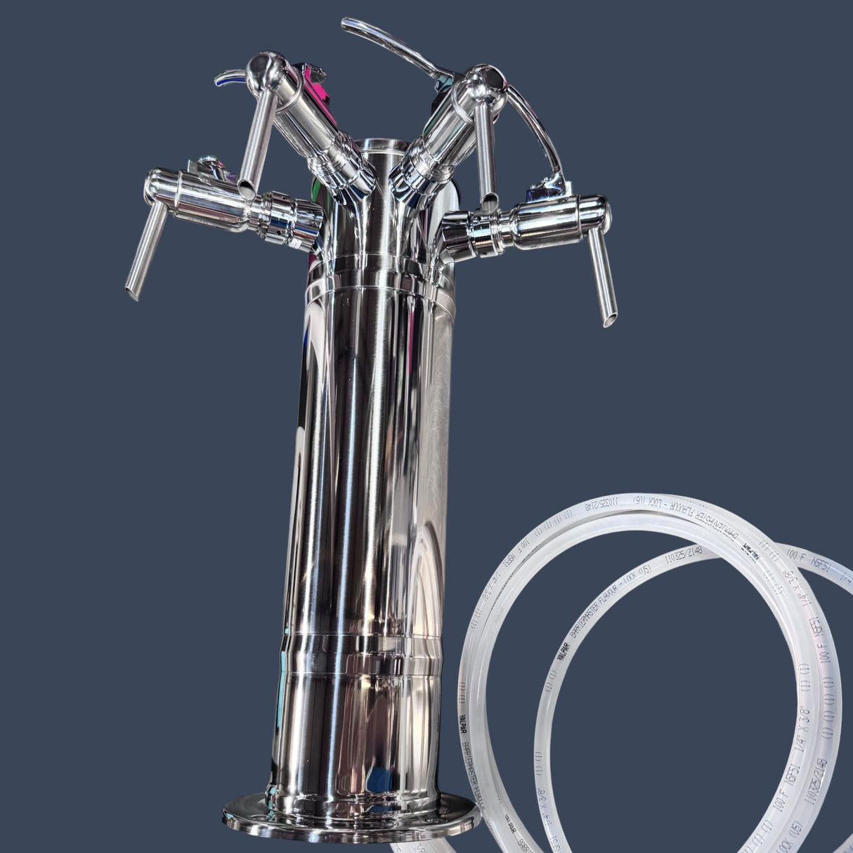 Micro Matic DS-144-PSS-W | 4 Tap Air-Cooled Wine Tower | Polished Stainless Steel with Side Pull Faucets