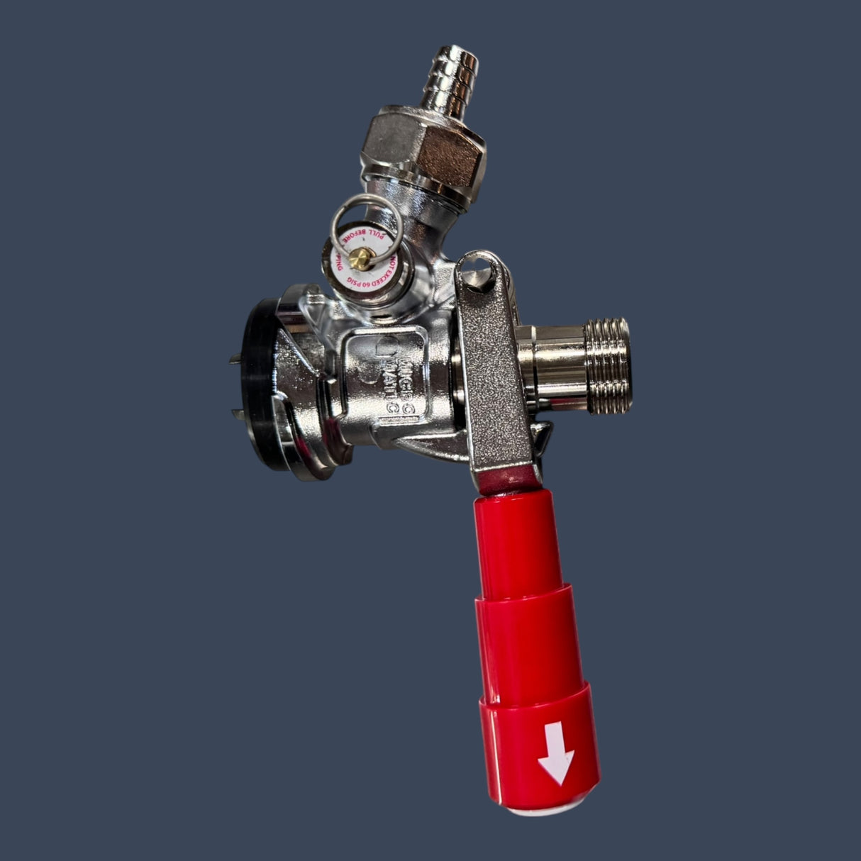 Micro Matic 7485BB-R | D System (American Sankey) Keg Coupler | Chrome-Plated Brass with Red Lever Handle