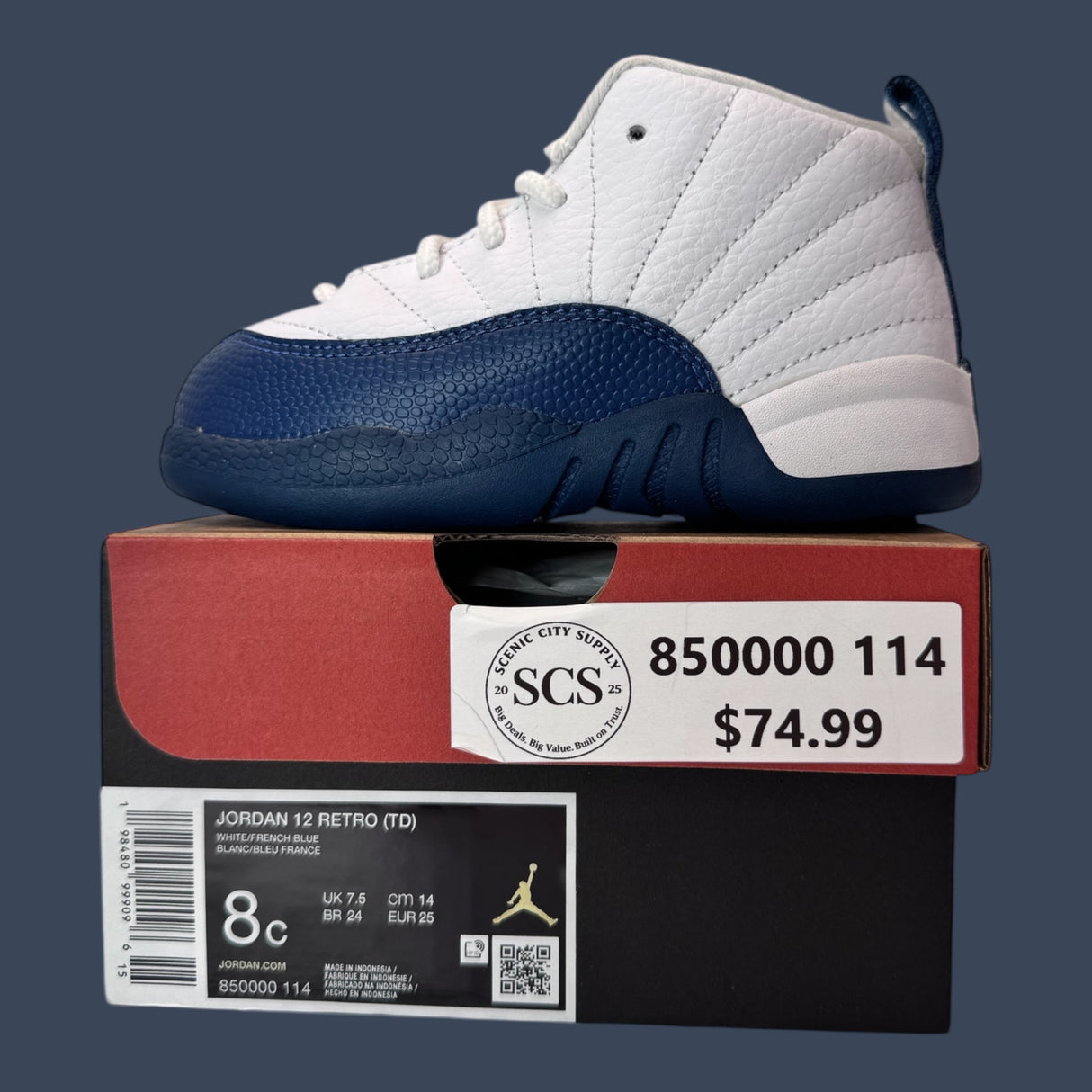 Childrens Air Jordan 12 Retro GS White/French Blue – 850000-114