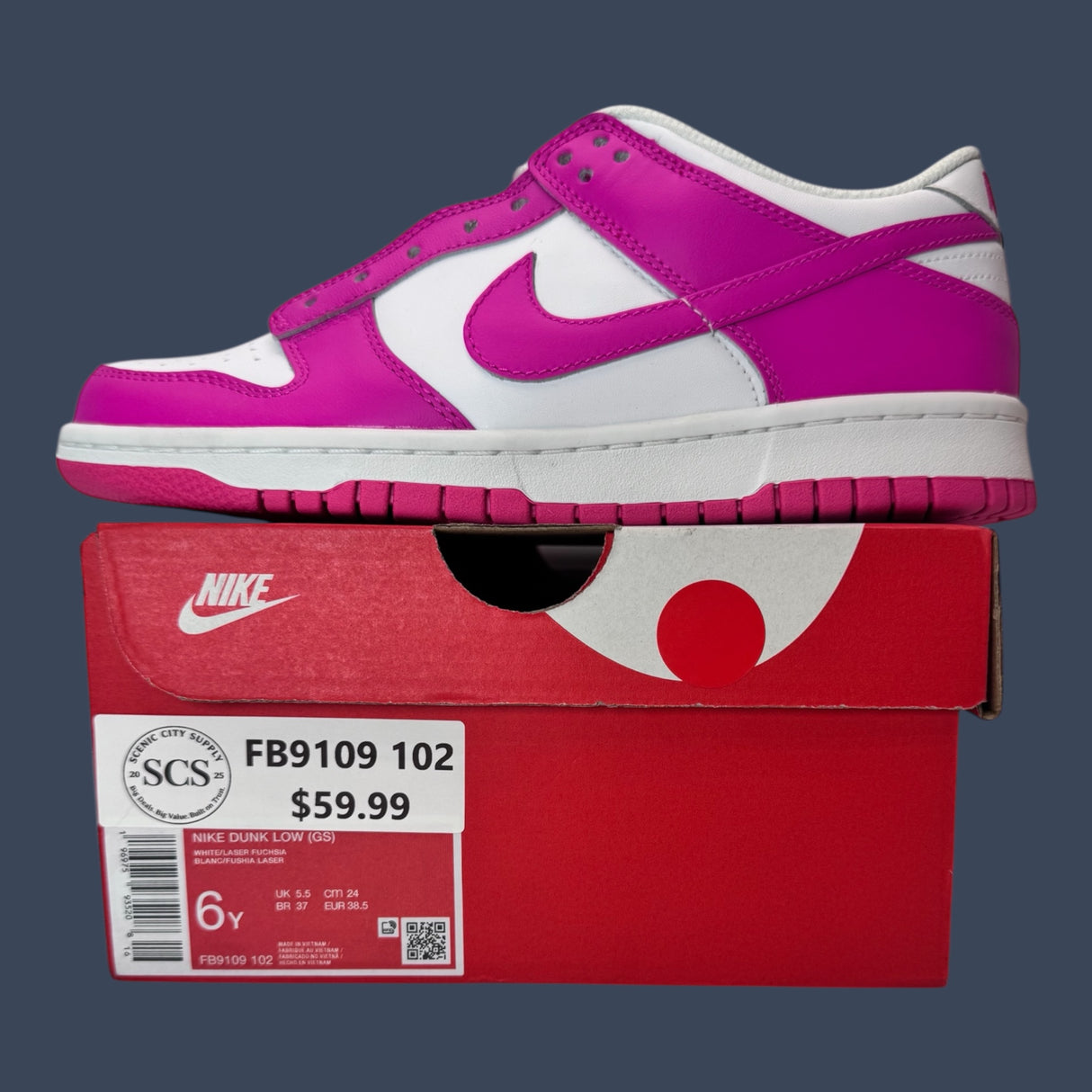 Nike Dunk Low GS White/Laser Fuchsia – FB1909-102
