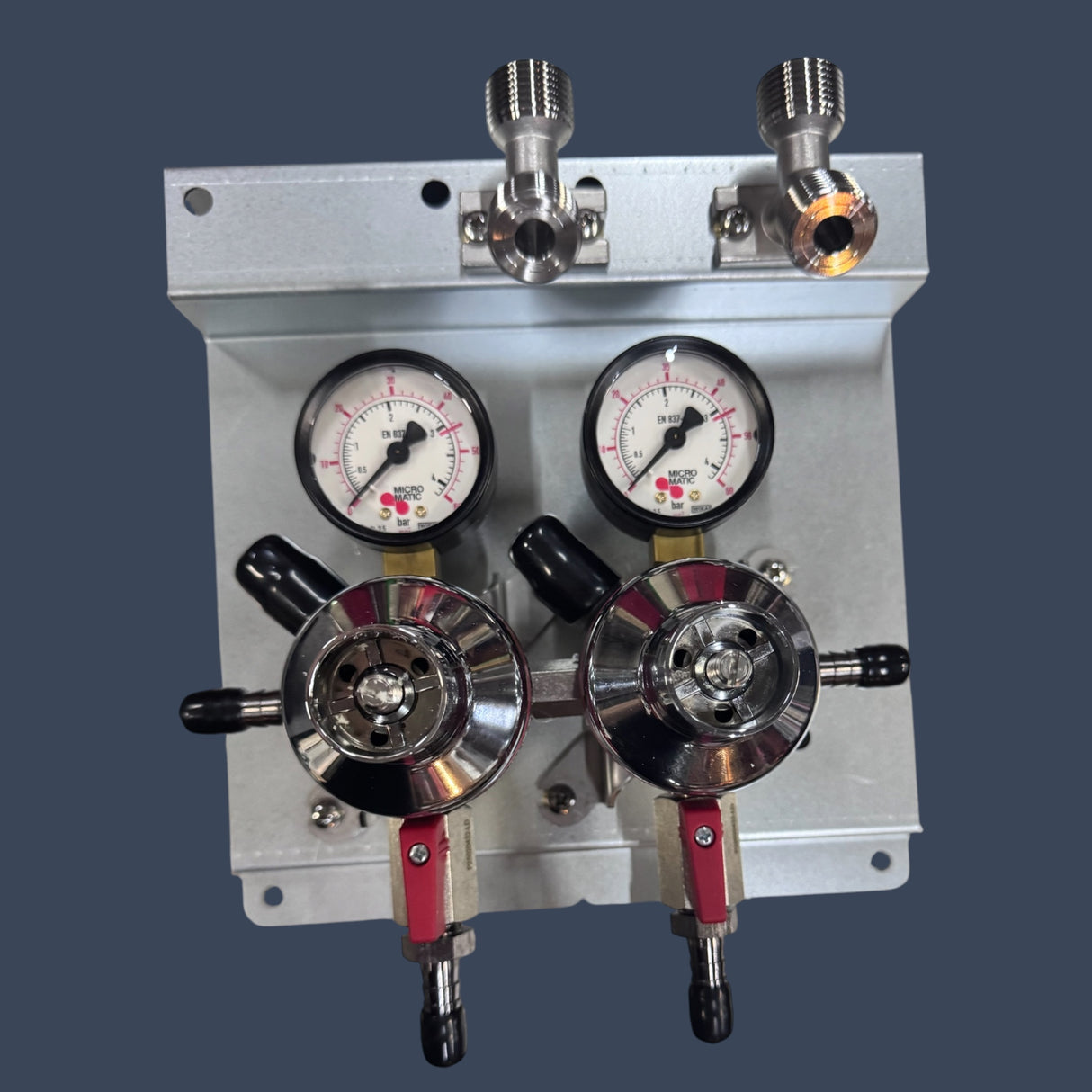 Micro Matic 8221-PP | Dual Gauge Secondary CO2 Regulator Panel | 2 Pressure 2 Keg