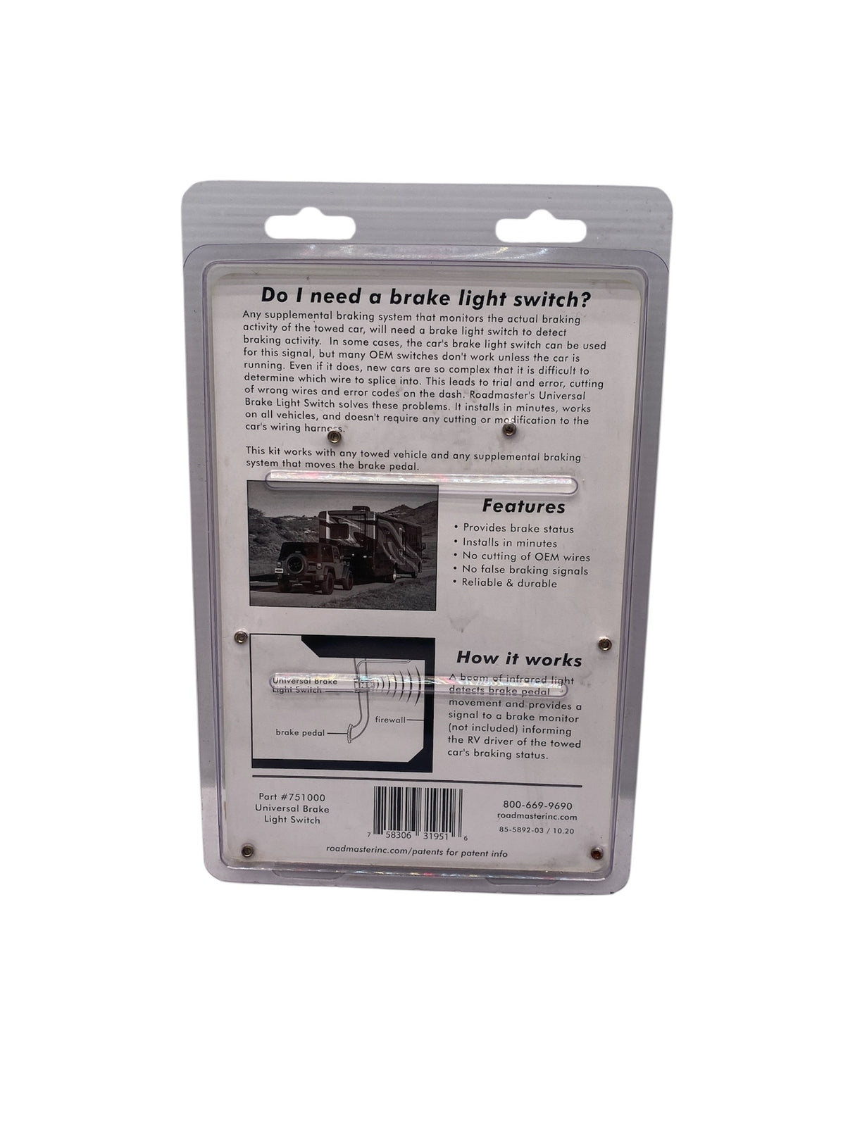 OEM Roadmaster 751000 Stop Light Switch Kit for Supplemental Brakes