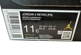 Jordan 3 Retro shoe box label with size 11c and brand logo.