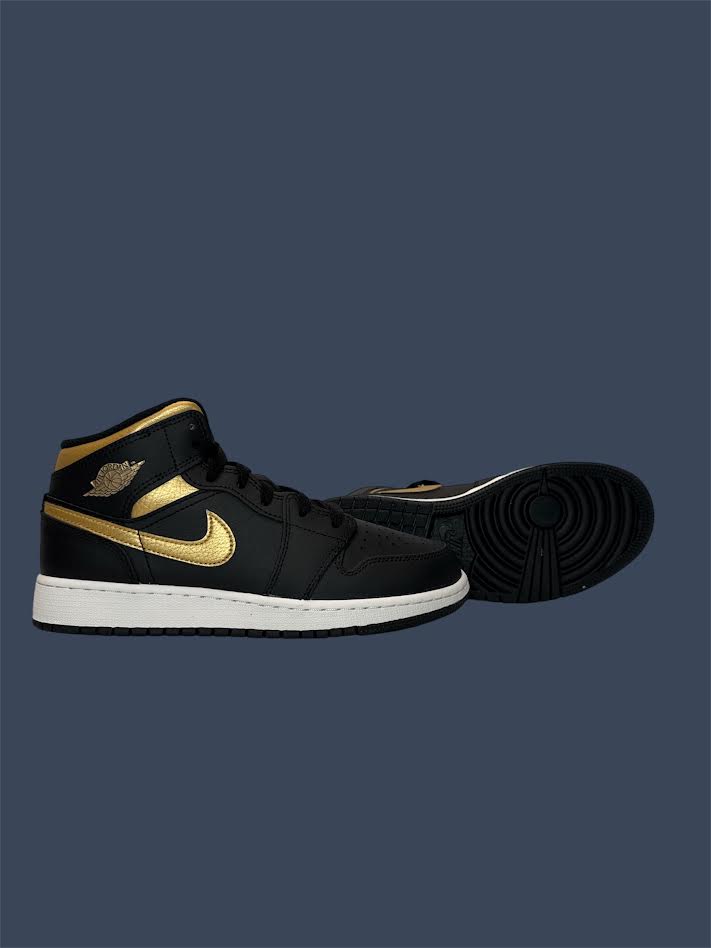 Youth Air Jordan 1 Mid Black Metallic Gold GS DQ8423-071