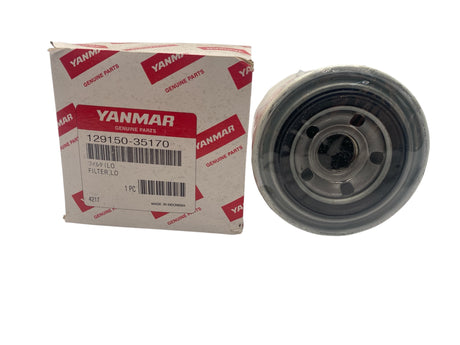 Close-up of Yanmar YM-129150-35170 oil filter label – authentic OEM diesel engine filter