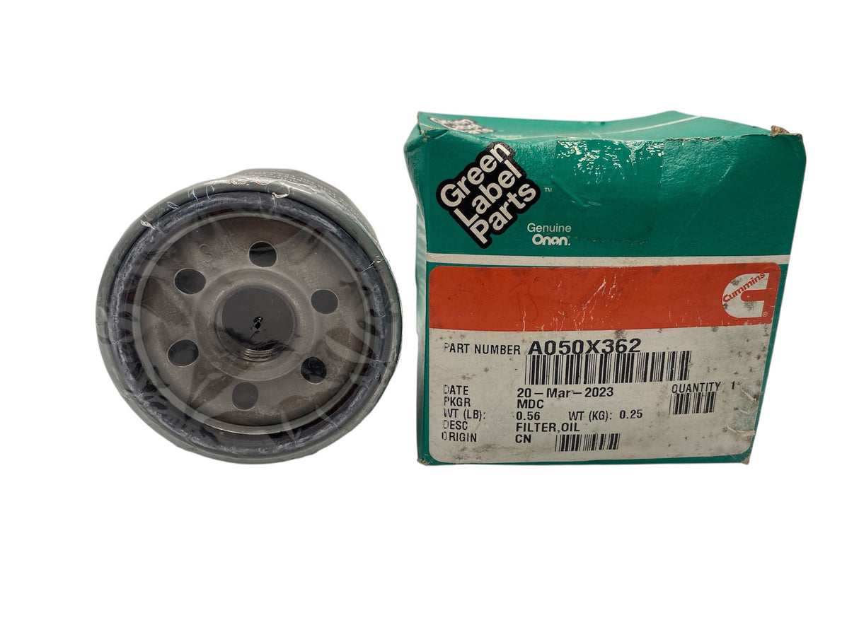 Close-up Onan A050X362 Oil Filter – OEM Replacement for Cummins Generators