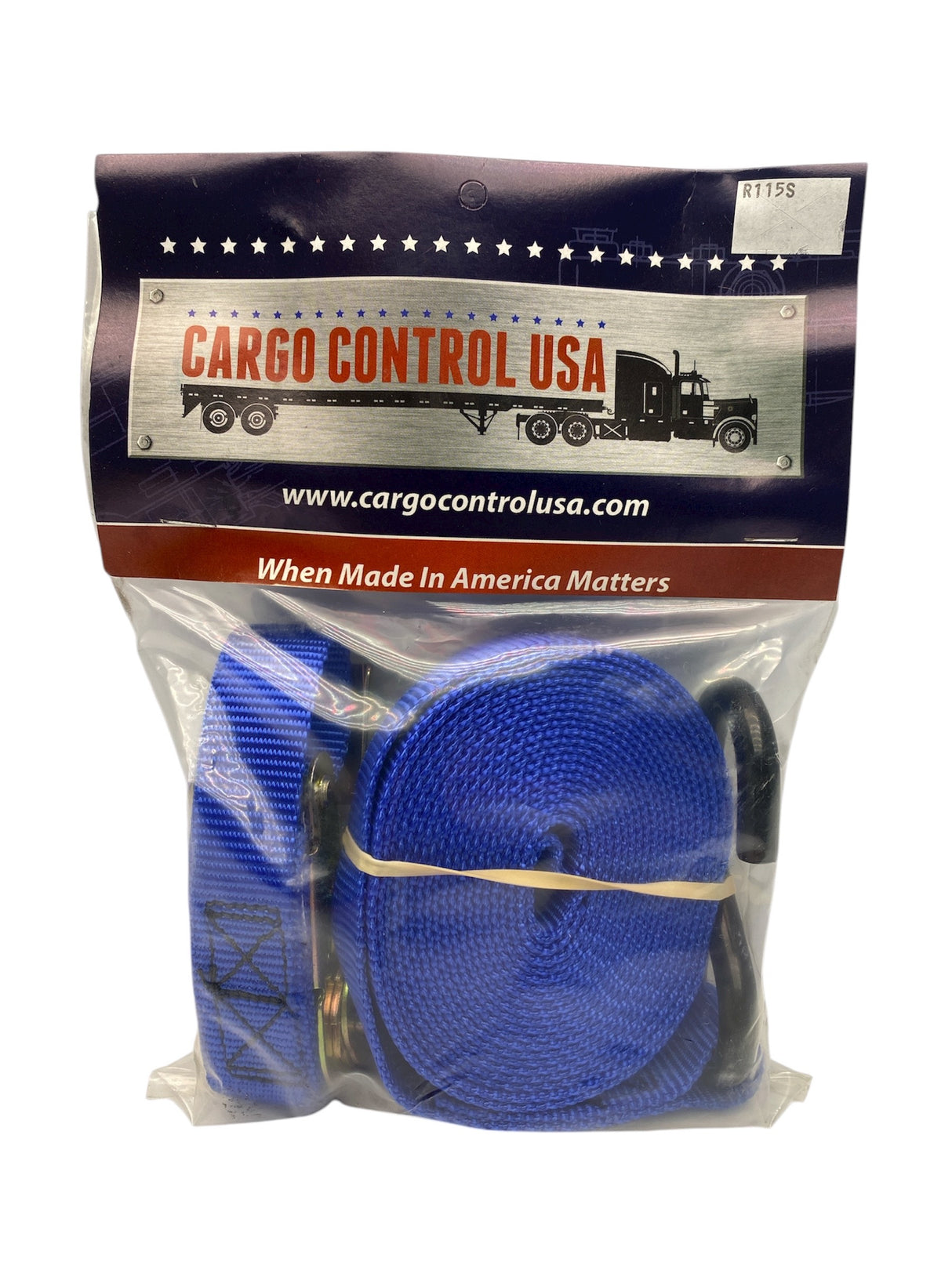 Cargo Control USA R115S Ratchet Strap – 1" x 15' Blue with S-Hooks