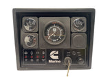 Marine dashboard with gauges and controls on a white background