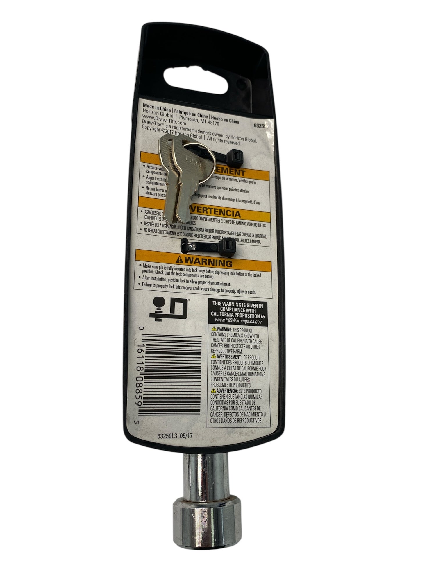 OEM Draw-Tite 63259 Chrome-Plated Receiver Lock – Includes Keys