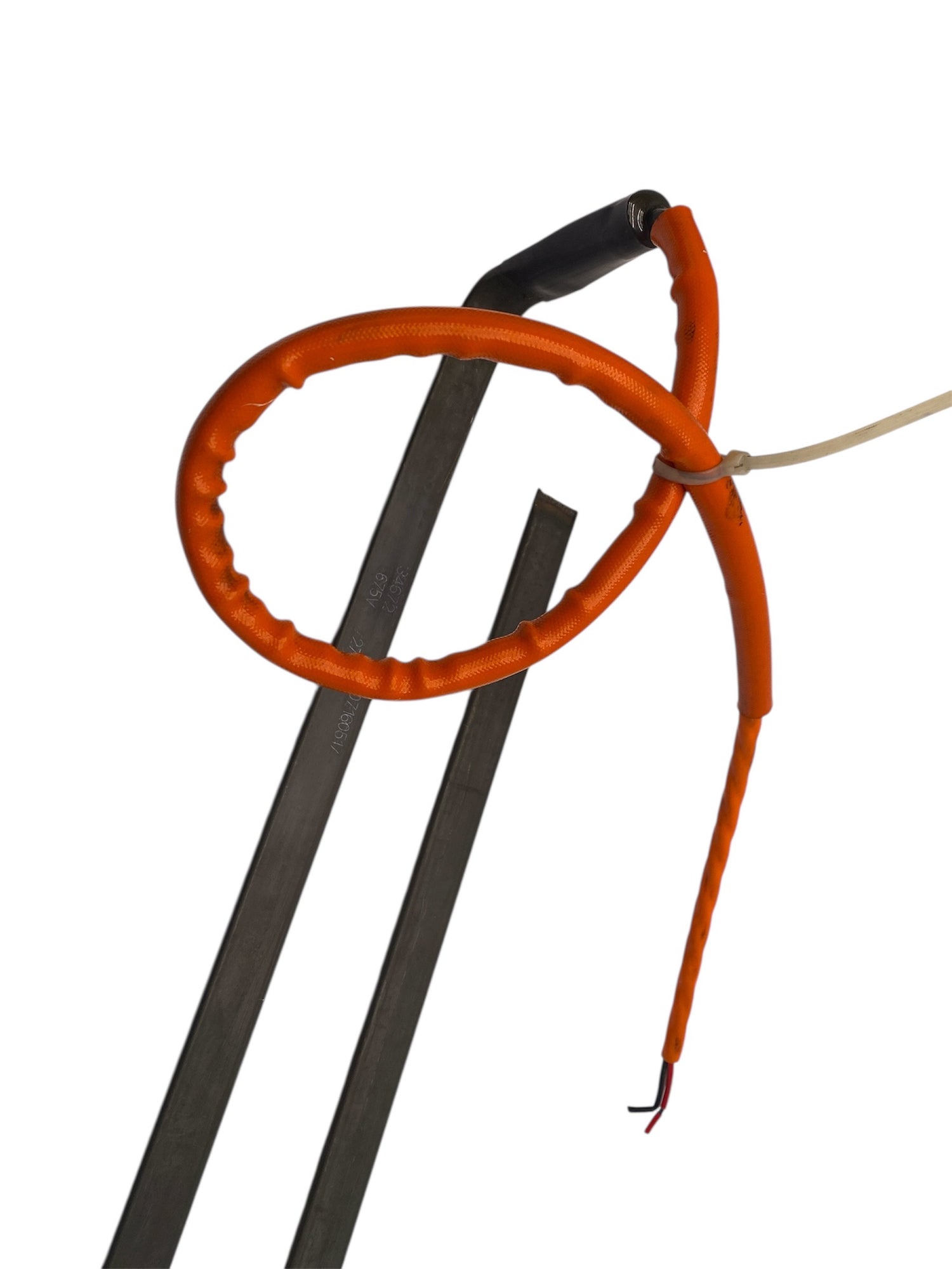 Orange hoop with a string on a white background
