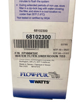 Watts Flow-Pur water filter packaging with text and branding.