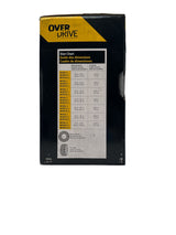 OverDrive product packaging with size chart on a white background