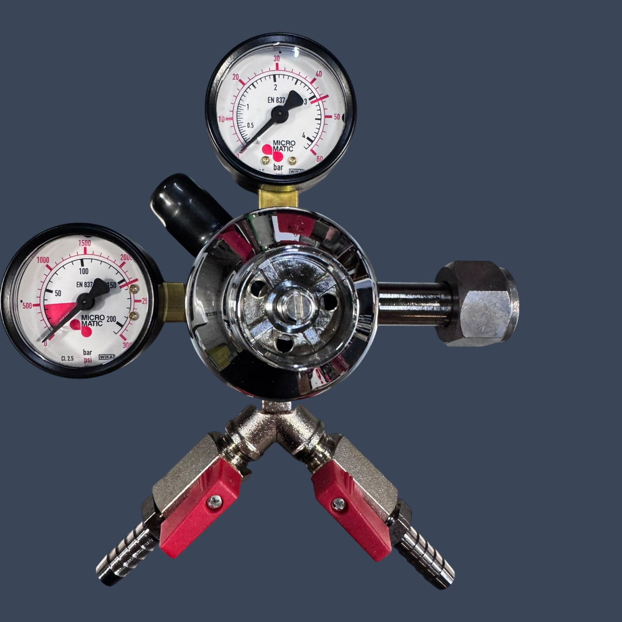 Micro Matic 842-2-PP | Premium Plus Primary CO2 Regulator | Dual Gauge | 2 Shutoffs