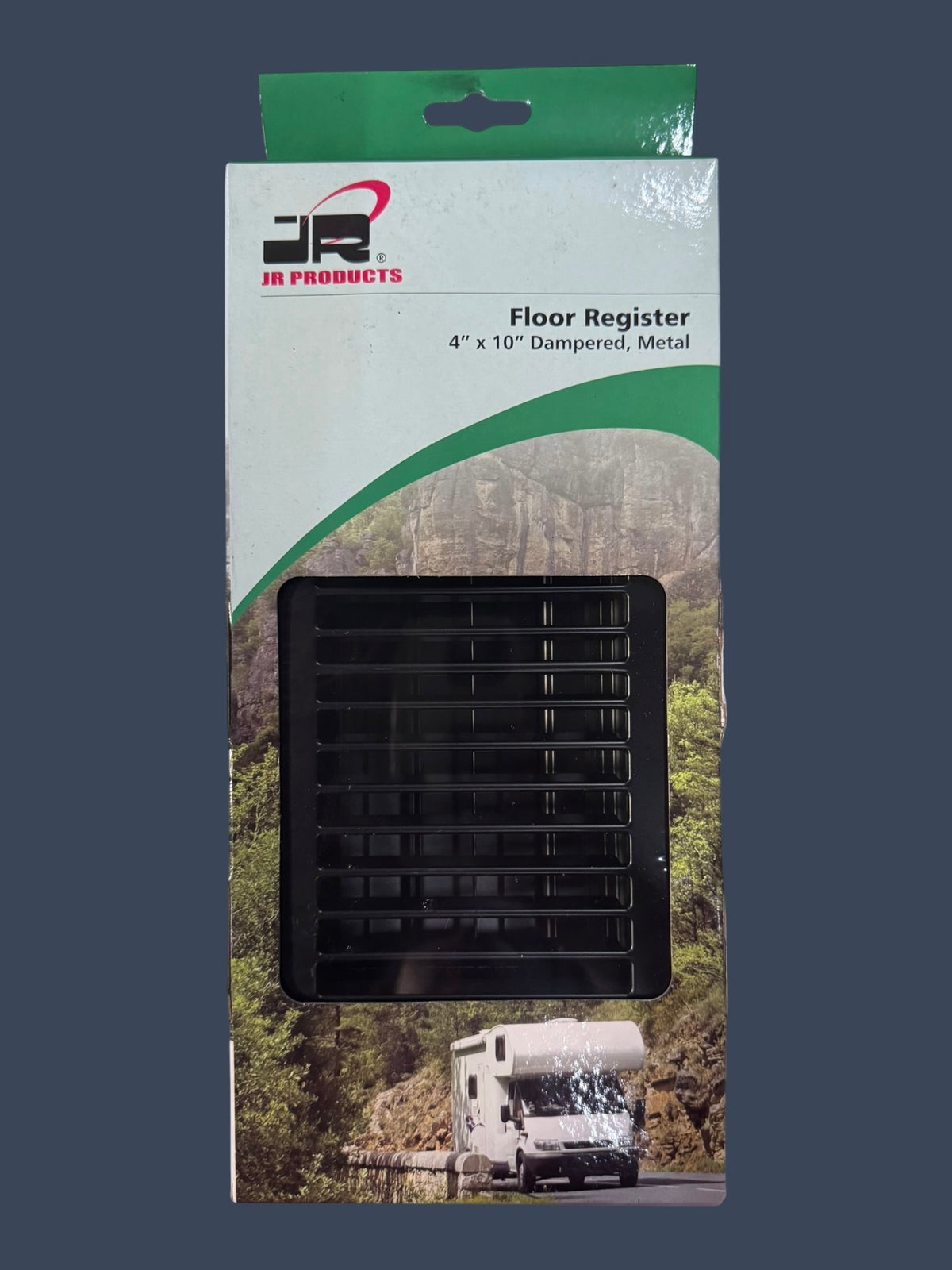 JR Products | 4" x 10" Dampered Metal RV Floor Register | Black | 02-29175