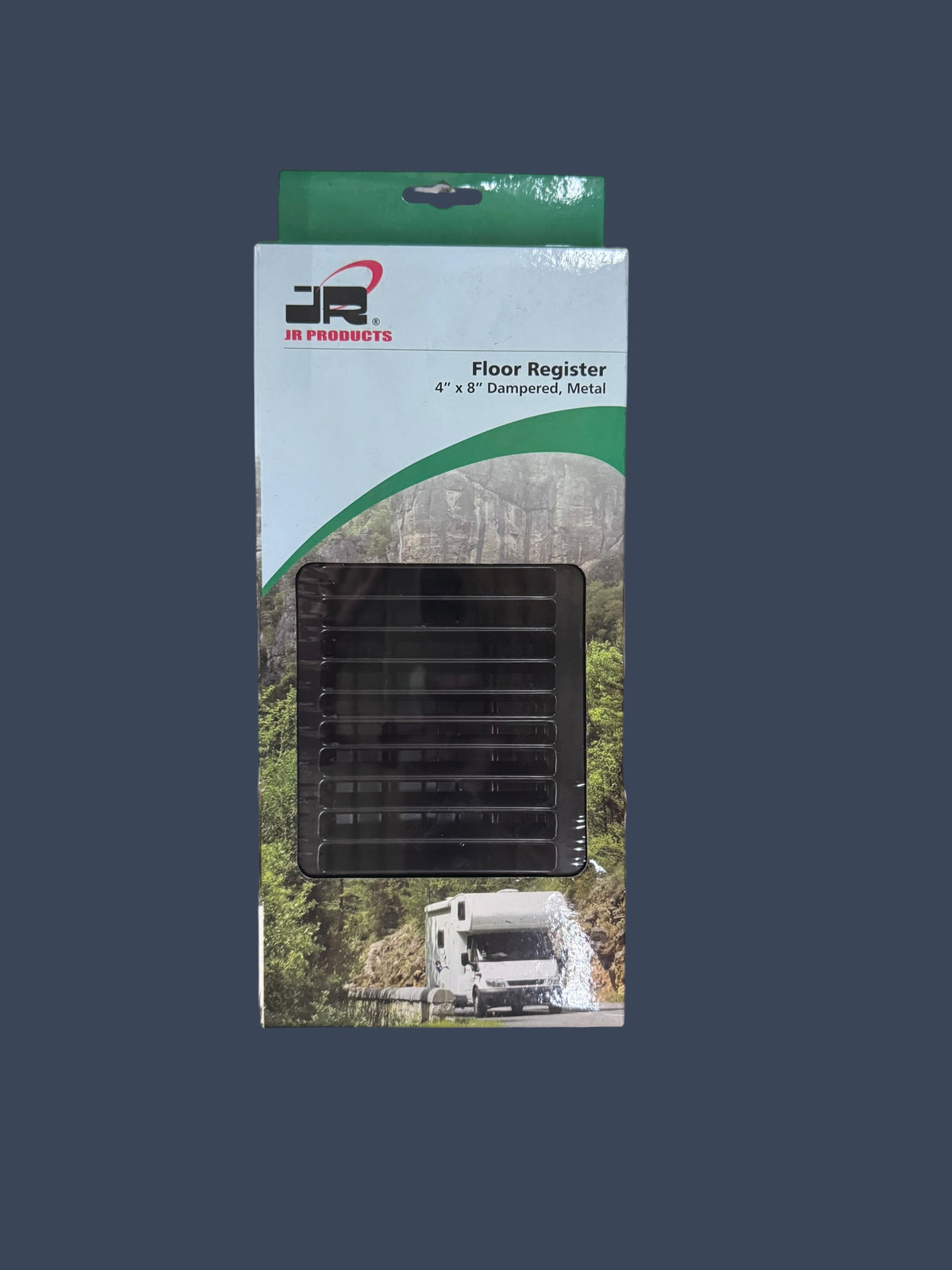 JR Products | 02-29155 | 4" x 8" Dampered Metal RV Floor Register | Black