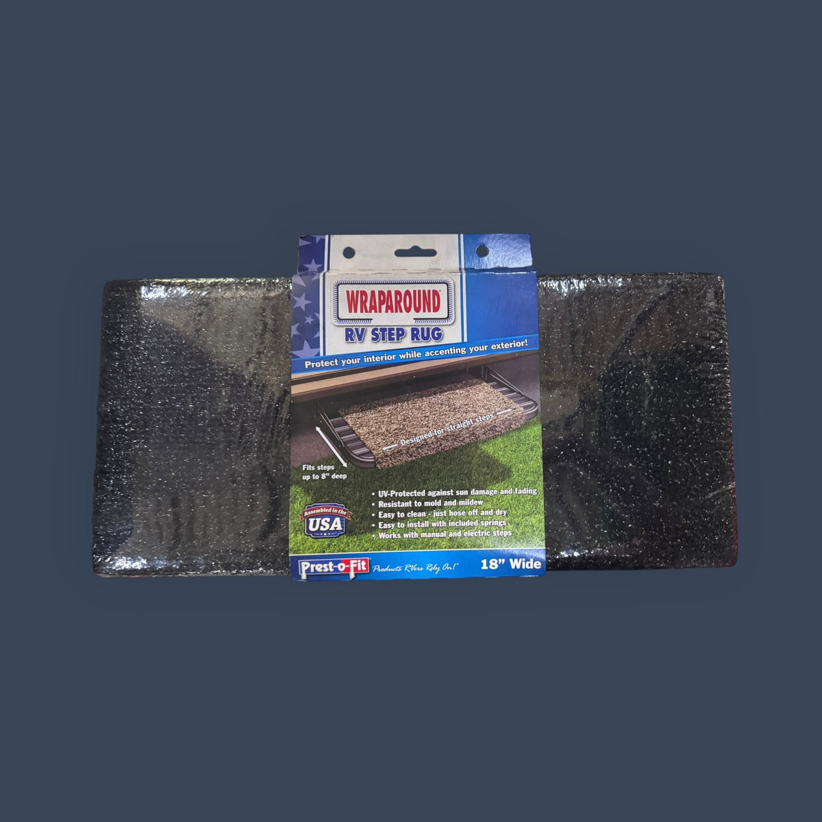 Prest-O-Fit | 2-1042 | Wraparound RV Step Rug | 18" | Black