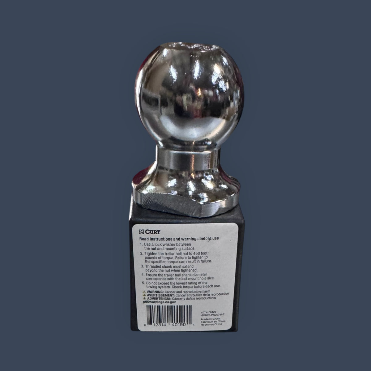 CURT | 40190 | 2" Chrome Trailer Hitch Ball | 10,000 lb Capacity | 1-1/4" x 2-5/8" Shank