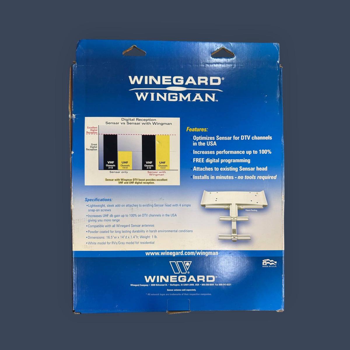 Winegard | RV-WING | Wingman UHF Digital TV Antenna Upgrade | RV Sensar II & III | White