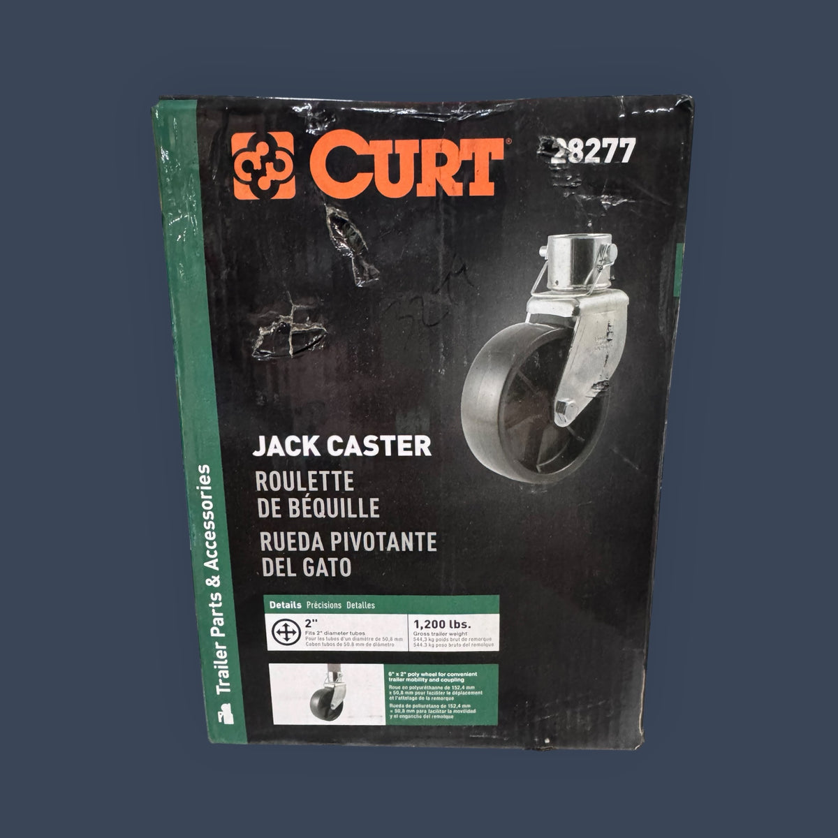 CURT | 28277 | 6-Inch Trailer Jack Caster Wheel | Fits 2-Inch Tube | 1,200 lbs