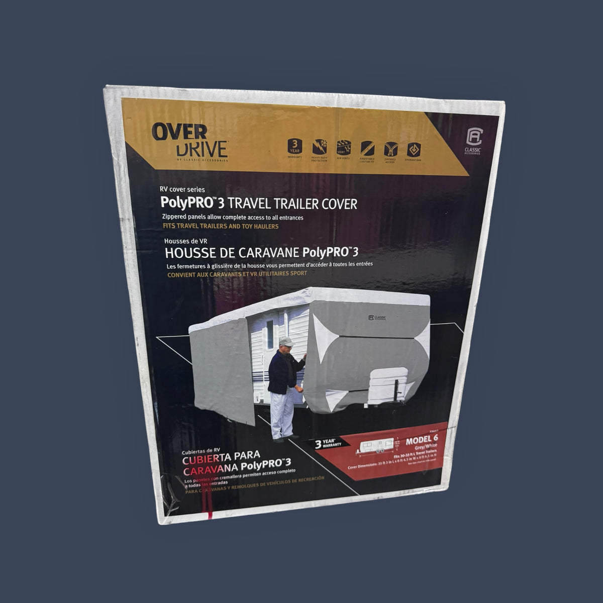 Classic Accessories | 73663 | OverDrive PolyPRO3 Deluxe Travel Trailer & Toy Hauler RV Cover | Model 6