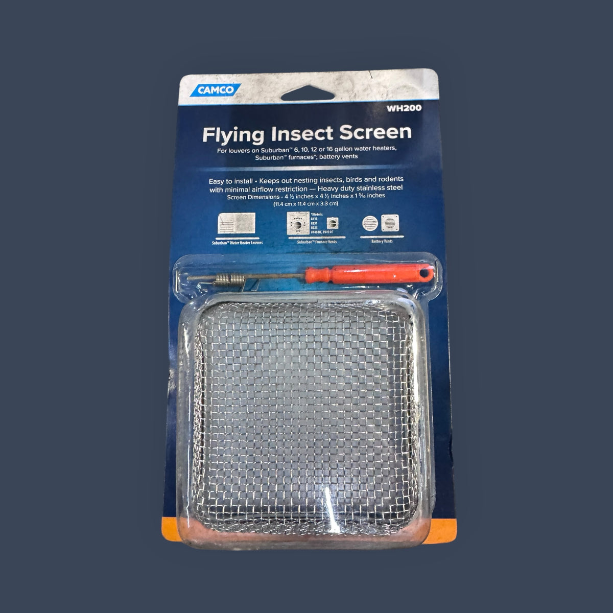 Camco | 42150 | WH200 RV Water Heater & Furnace Vent Flying Insect Screen | 4.5" x 4.5"
