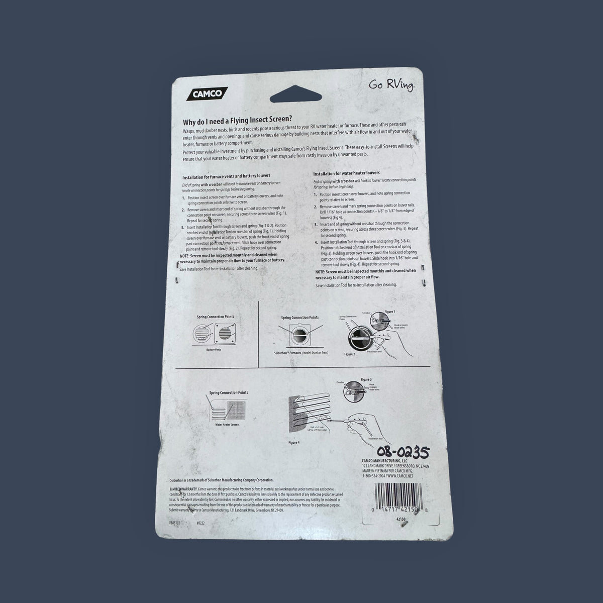 Camco | 42150 | WH200 RV Water Heater & Furnace Vent Flying Insect Screen | 4.5" x 4.5"