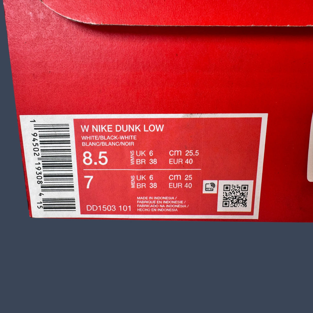 Women’s Nike Dunk Low White Black DD1503-101