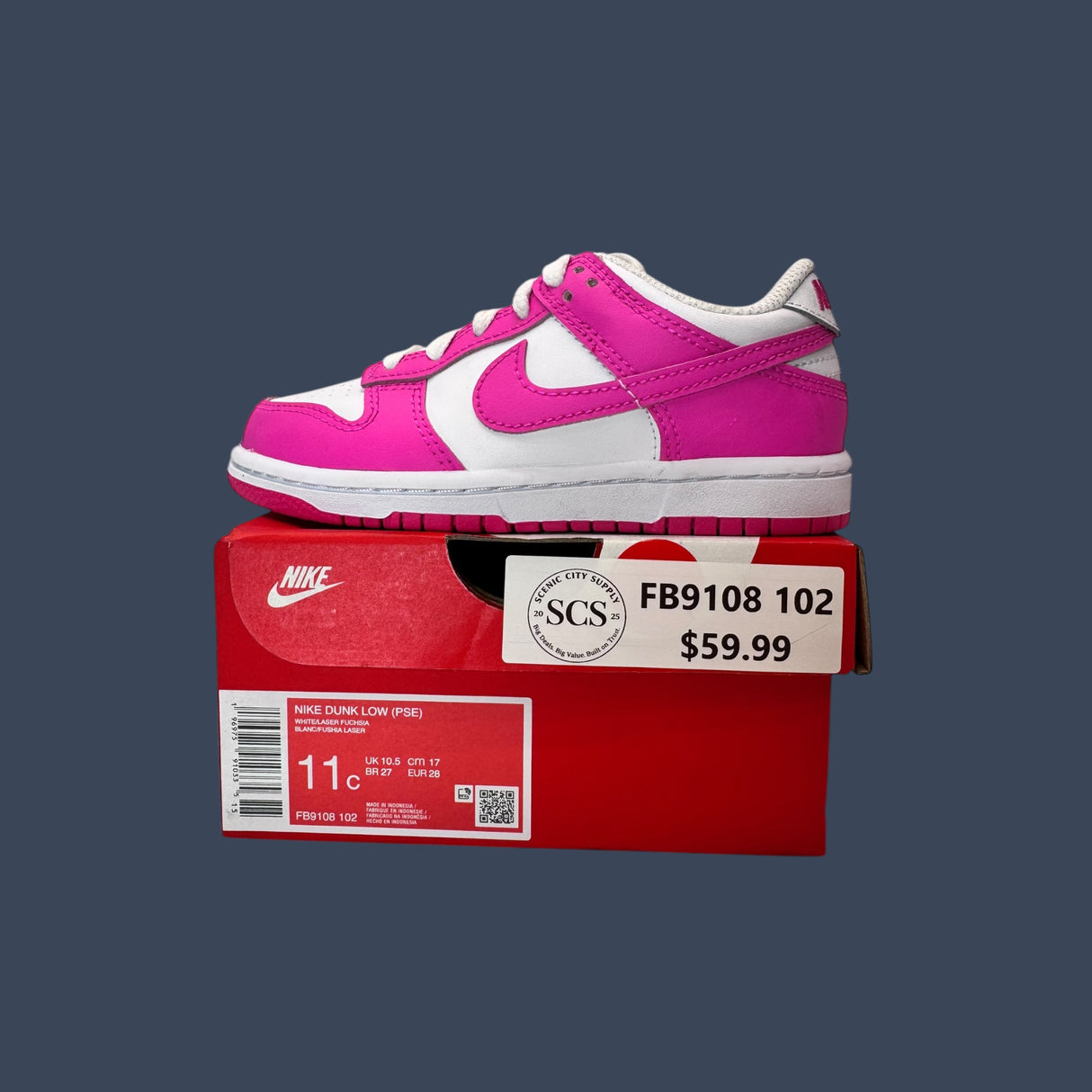 Nike Dunk Low GS White/Laser Fuchsia – FB1908-102