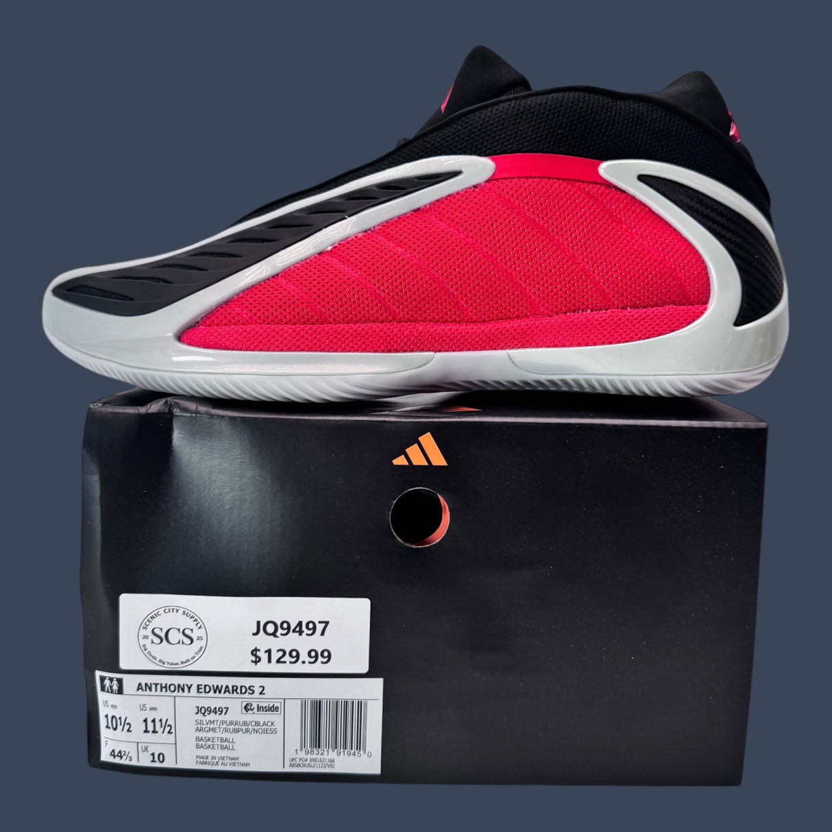 Adidas Anthony Edwards 2 Silver Metallic/Pure Ruby/Core Black | JQ9497