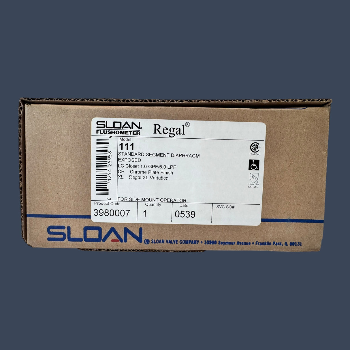 Sloan 111 SMO-M Flush Valve Chrome Commercial Flushometer | 1.6 GPF
