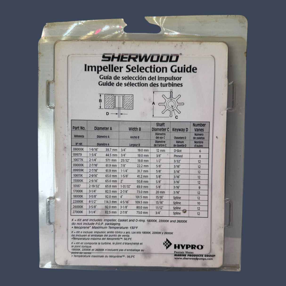 Sherwood | Part 08000K | Impeller Kit Marine Water Pump Replacement 6 Vane