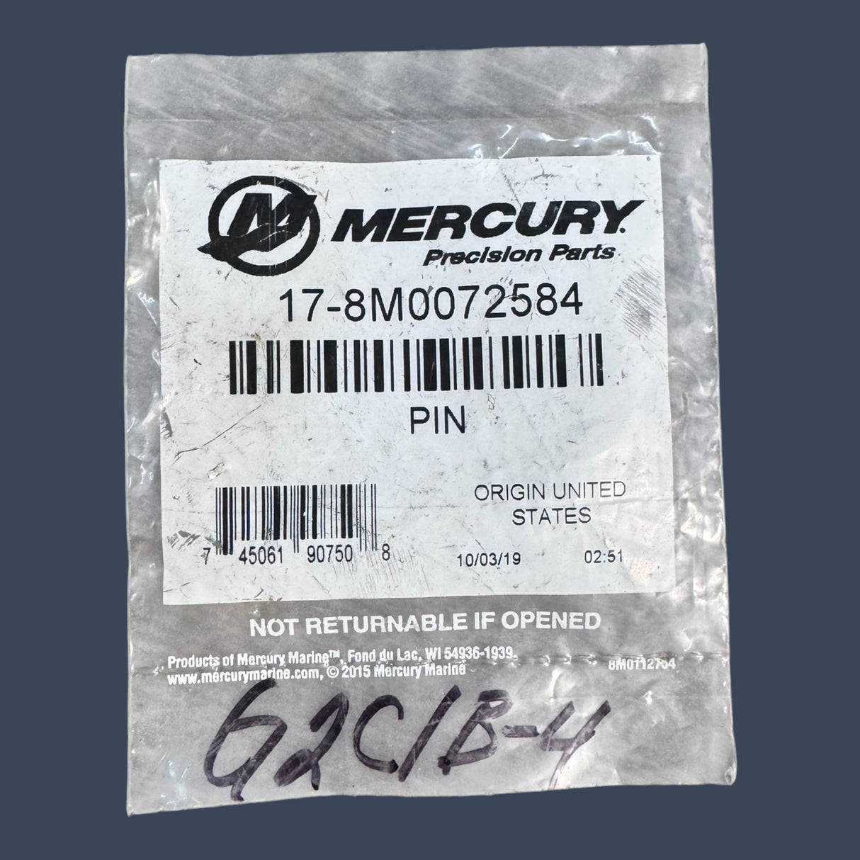 Mercury Precision Parts 17-8M0072584 | Pin | Genuine OEM Marine Engine Component