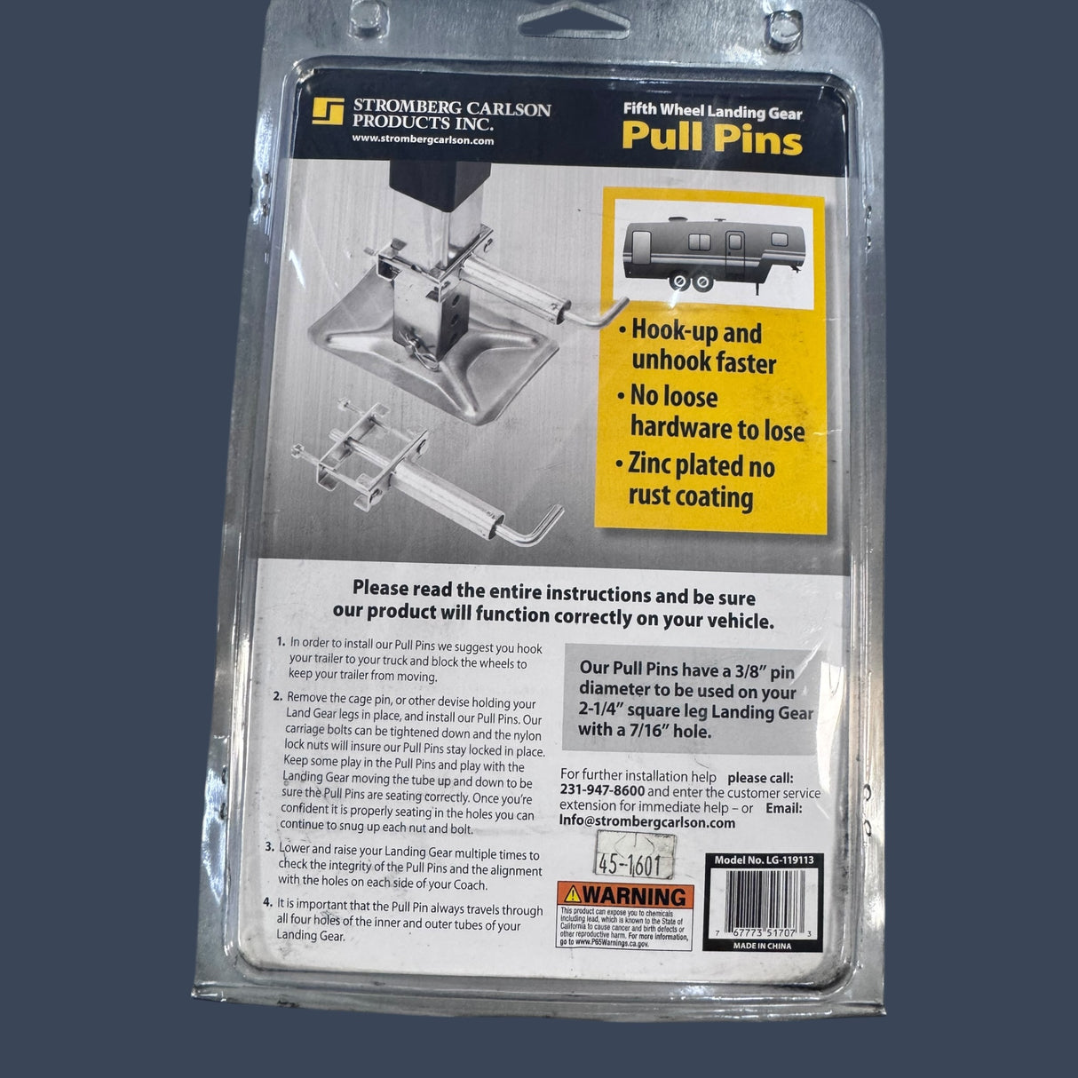 Stromberg Carlson LG-119113 | Landing Gear Pull Pins | 3/8" Fifth Wheel Replacement Pins