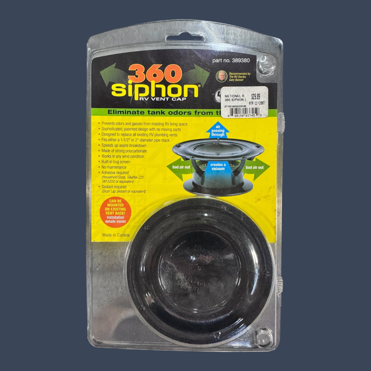 Lippert Components 389380 | Holding Tank Vent Cap with Built-In Bug Screen | Black RV Plumbing Vent